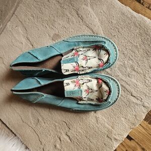 Ariat Turquoise Flats with Floral Interior worn once